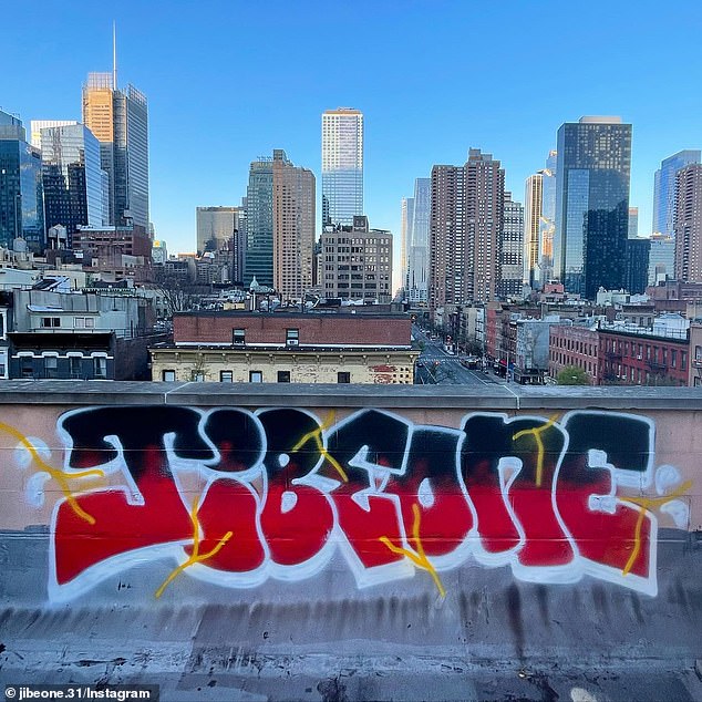 Pictured: Blanc's tag name on the roof of a Manhattan high-rise