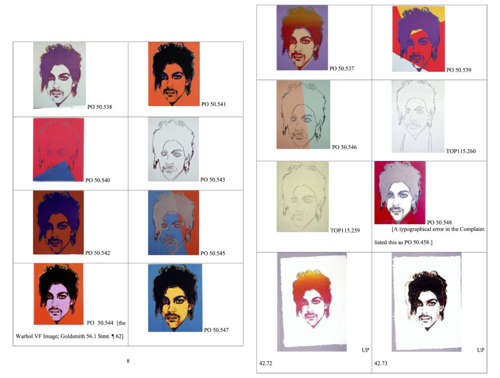 Andy Warhol's 'Prince Series,' as reproduced in court documents.
