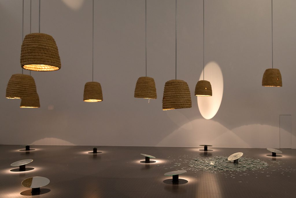 Installation view of “Rebecca Horn: Bees Planetary Map” as presented in 1998. 