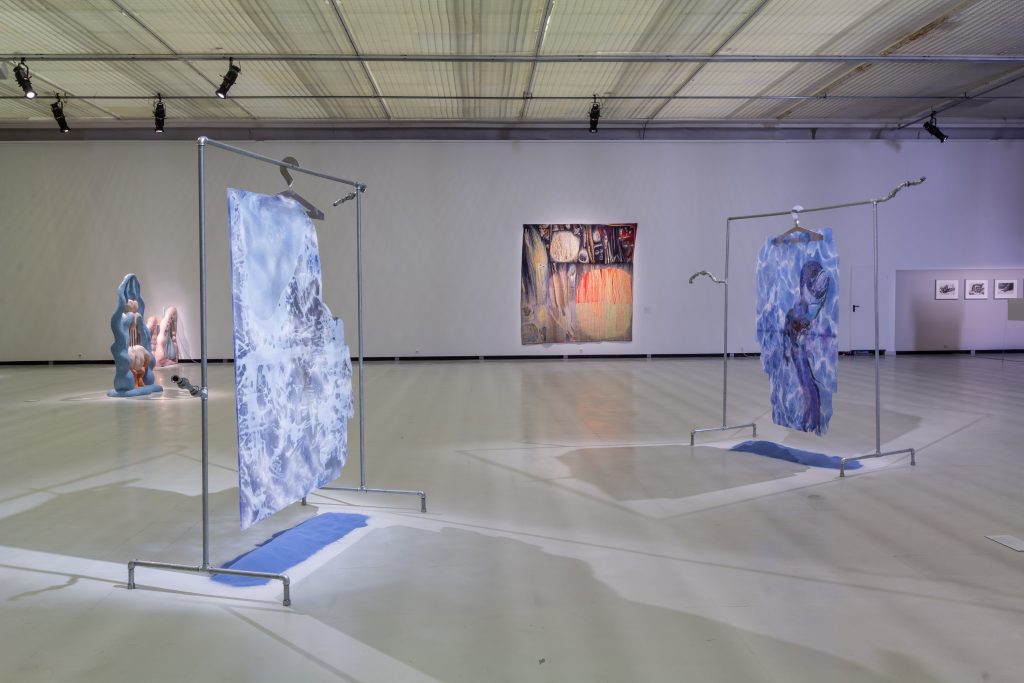 Works by Flaka Haliti, Zsofia Keresztes, Czebatul, and Danutė-Kvietkevičiūtė at the Contemporary Art Center, Vilnius, for the Baltic Triennial 14 "The Endless Frontier." Photo: Ugnius Gelguda.