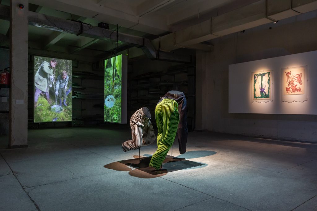Works by Zuzanna Czebatul, Jura Shust, and Dominika Trapp at the Contemporary Art Center, Vilnius, for the Baltic Triennial 14 "The Endless Frontier." Photo: Ugnius Gelguda.