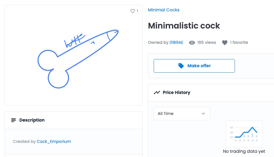 Screenshot of Cock_Emporium, <em>Minimalistic Cock</em> on OpenSea.
