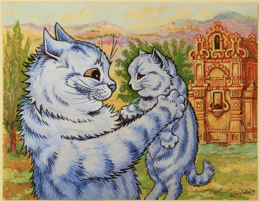 Louis Wain, <i>Sweetness Coyed Love Into its Smile</i>, ca. 1935. Courtesy Bethlem Museum of the Mind.