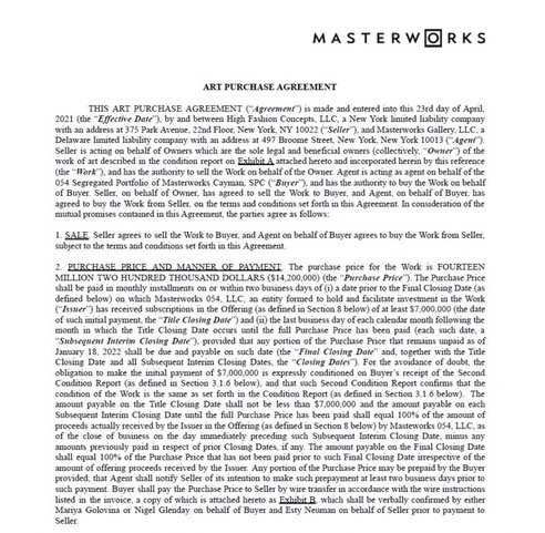 A screen shot of Masterworks's purchase agreement for the Mitchell painting. 