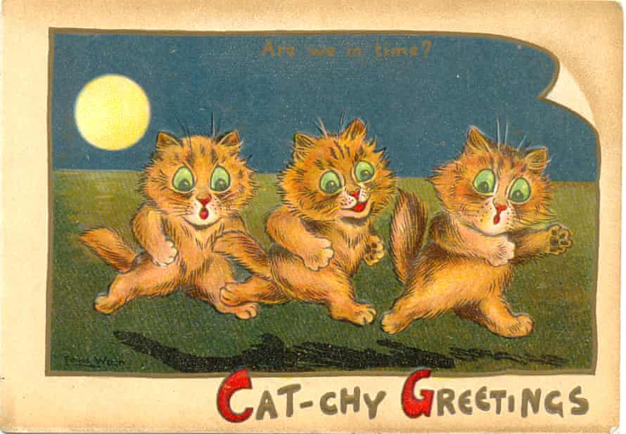 Greeting card by Louis Wain, circa 1895.