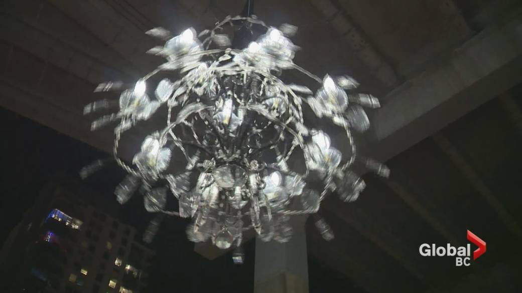 Click to play video: 'Massive spinning chandelier unveiled under Granville Street Bridge'