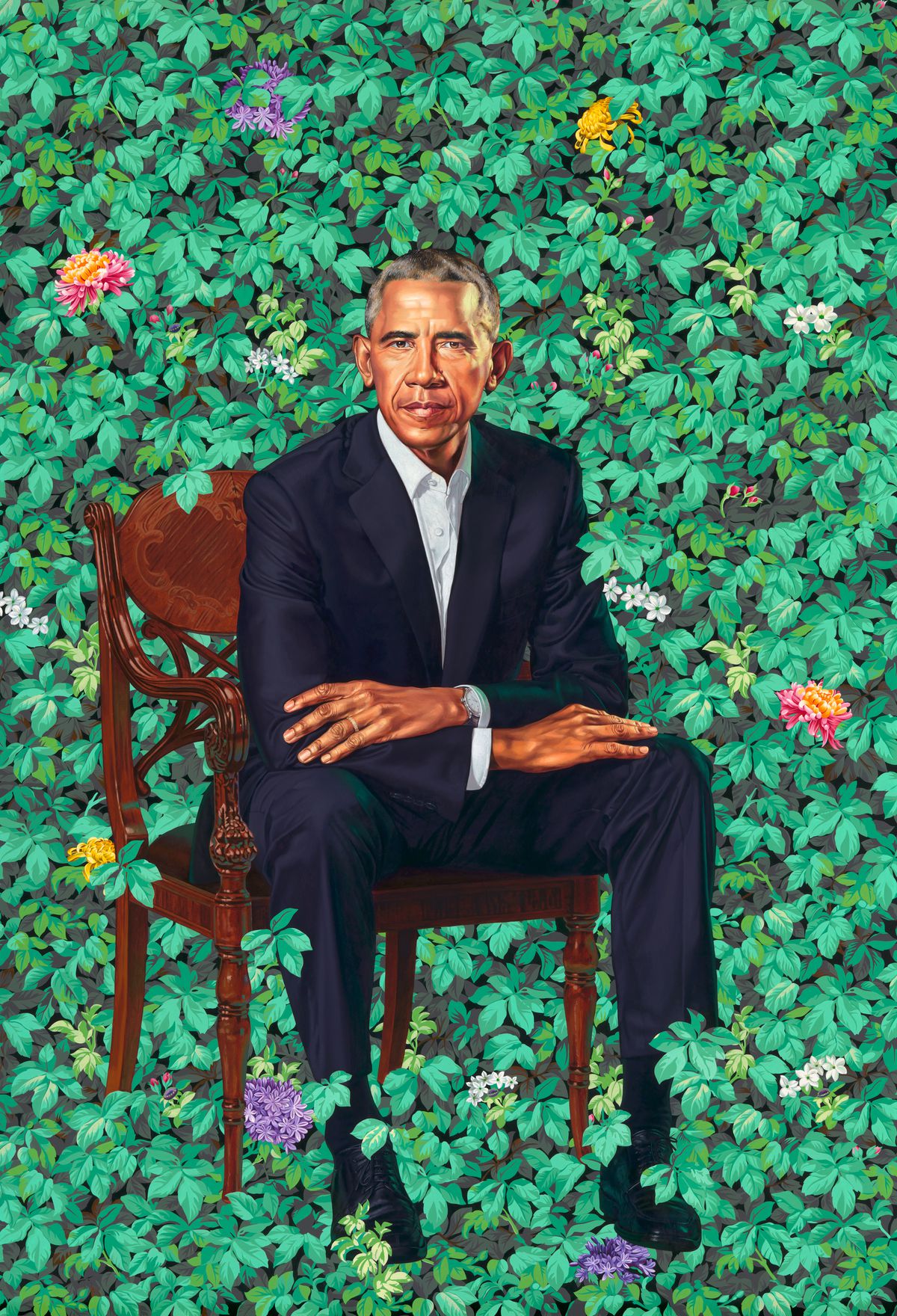 Kehinde Wiley.&nbsp;Barack Obama, 2018. Oil on canvas. National Portrait Gallery, Smithsonian Institution.