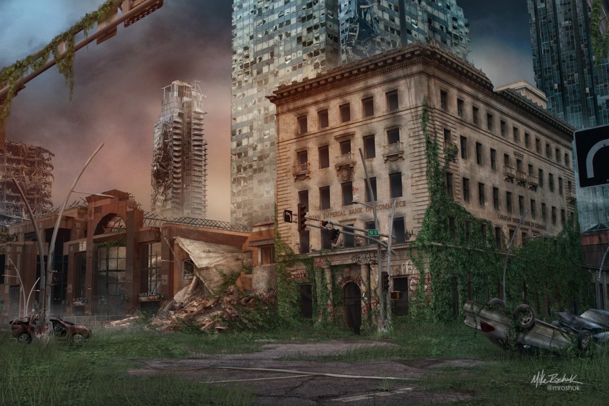 A piece from the Post Apocalyptic Edmonton art series by Mike Roshuk.