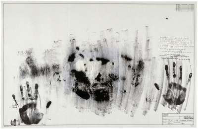 A print made by the artist dipping his face and hands in ink and then pressing himself against the paper