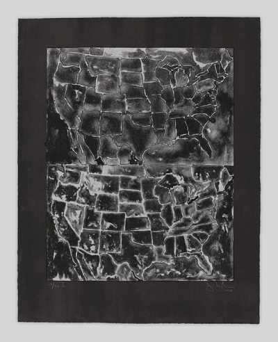 Two images of a map of the United States in black with white borders