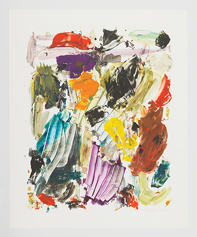 An abstract monotype print with thick grooves left from thickly applied pigment