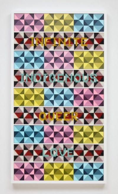 Jeffrey Gibson, "INFINITE INDIGENOUS QUEER LOVE," 2020. (Courtesy Jason Wyche/Sikkema Jenkins & Co., New York)
